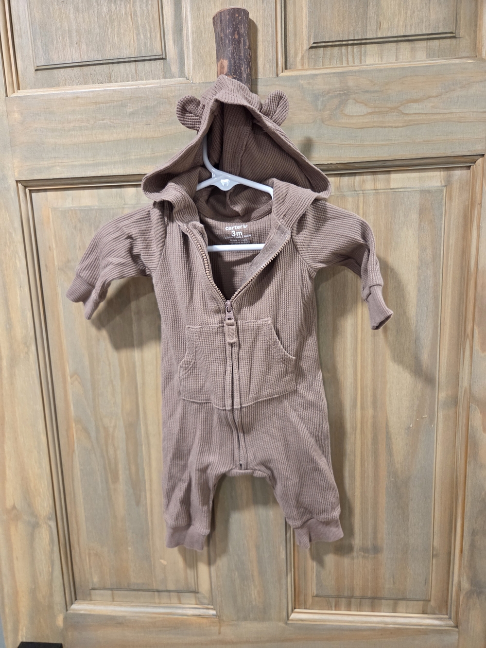 **BUNDLE & SAVE** Carter's Brown Hooded Waffle Knit Romper with Bear Ears